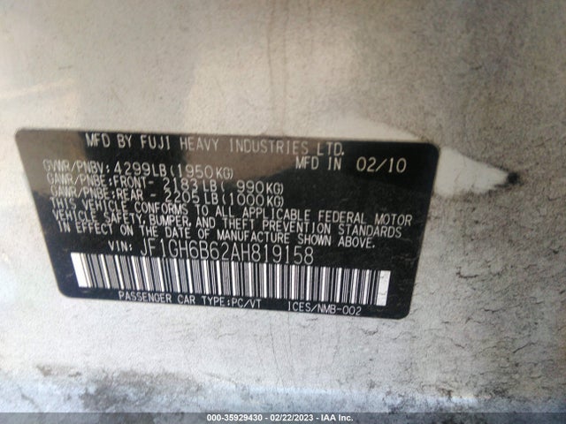 JF1GH6B62AH819158 Subaru Impreza Wagon I Premium Special Edition