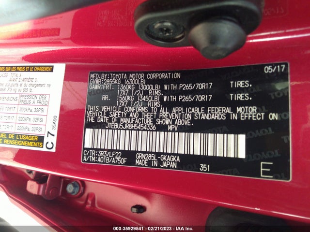 2017 Toyota 4Runner, VIN: JTEBU5JR8H5454336