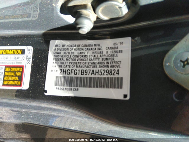 2010 HONDA CIVIC CPE EX-L VIN: 2HGFG1B97AH529824
