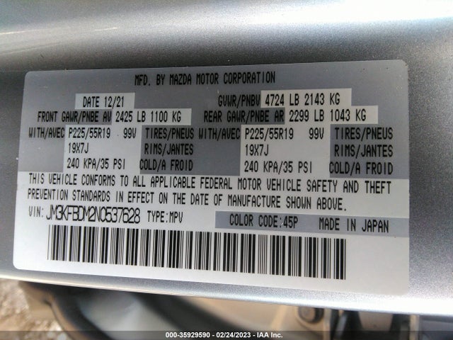 2022 Mazda CX-5, VIN: JM3KFBDM2N0537628