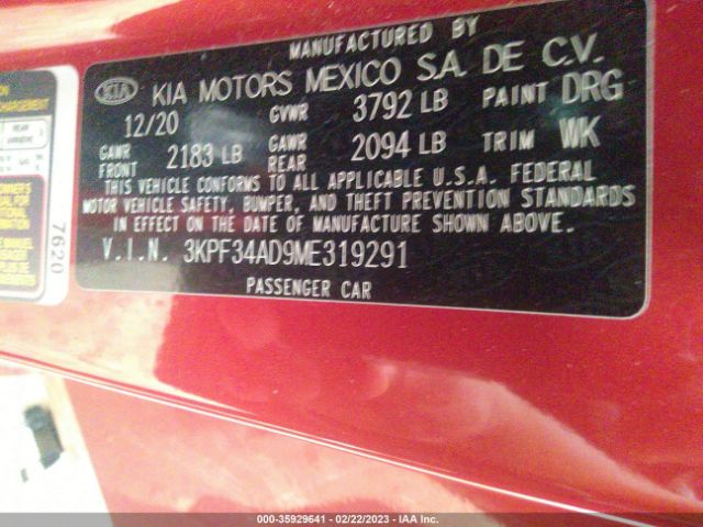 3KPF34AD9ME319291 KIA Forte Gt-line