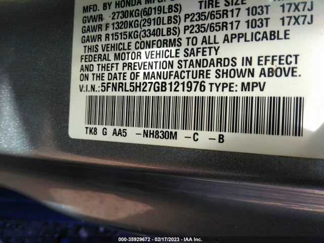 Honda ODYSSEY LX 2016 5FNRL5H27GB121976 Image 10