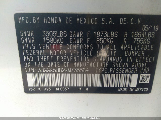 2019 Honda Fit, VIN: 3HGGK5H82KM735564