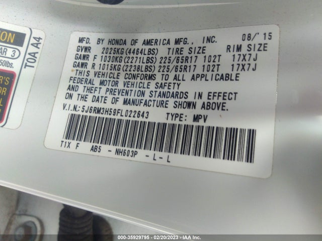 Honda CR-V EX 2015 5J6RM3H59FL022643 Image 9