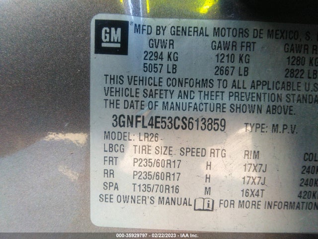 2012 CHEVROLET CAPTIVA SPORT FLEET LTZ VIN: 3GNFL4E53CS613859