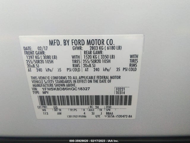 2017 Ford Explorer, VIN: 1FM5K8D86HGC18327