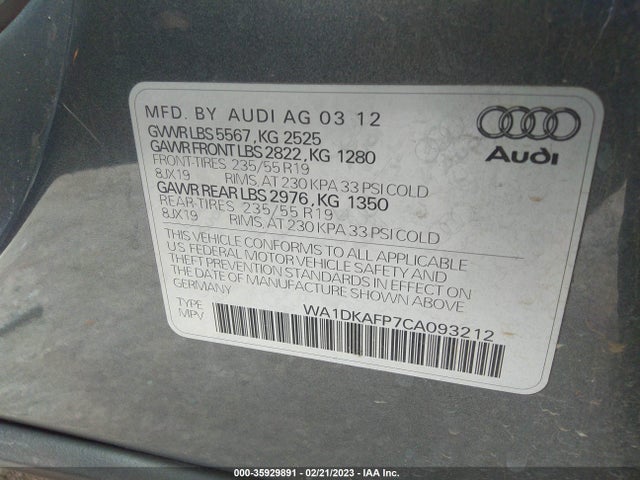 WA1DKAFP7CA093212 Audi Q5 3.2l Premium Plus