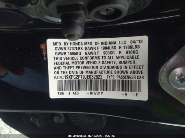 Honda Civic Sedan Ex 2018 19XFC2F79JE032522 Image 9