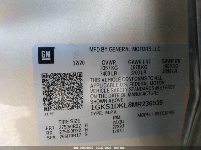 1GKS1DKL8MR236535 GMC YUKON DENALI