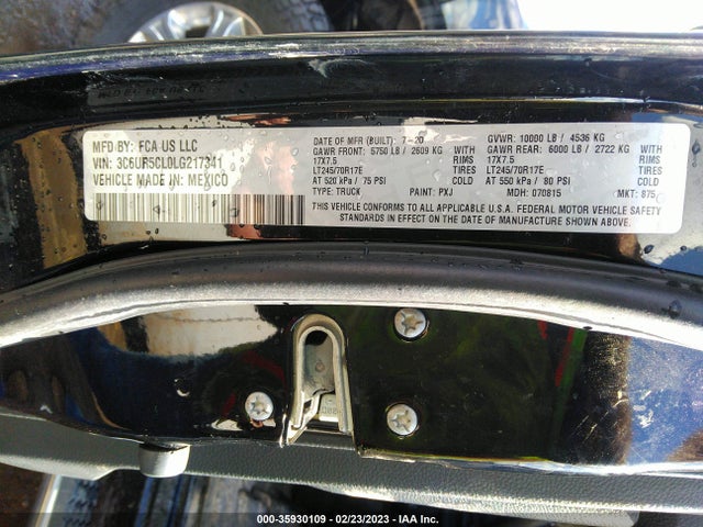2020 RAM 2500 TRADESMAN VIN: 3C6UR5CL0LG217341