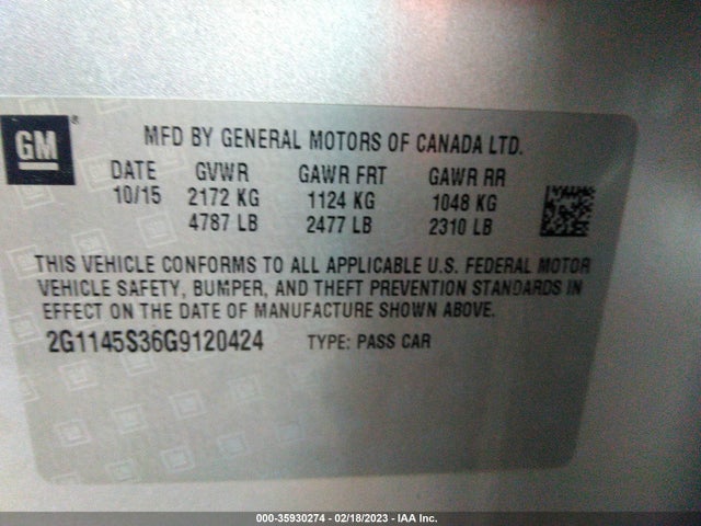 Chevrolet IMPALA LTZ 2016 2G1145S36G9120424 Image 10