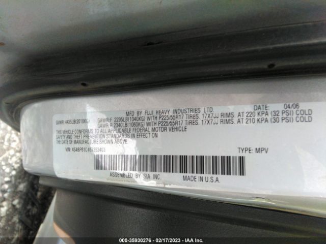 4S4BP61C467353403 Subaru Legacy Wagon Outback 2.5i
