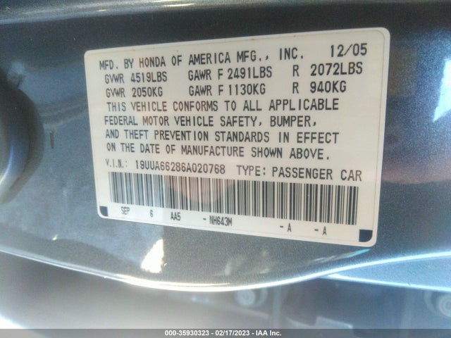 Acura TL 2006 19UUA66286A020768 Image 10