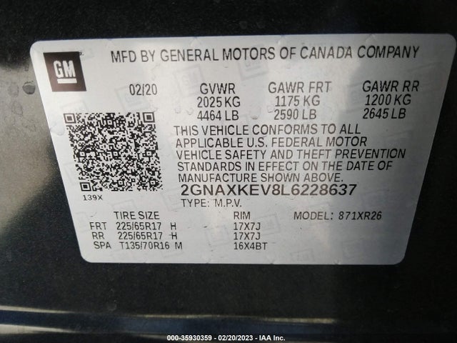 Chevrolet EQUINOX LT 2020 2GNAXKEV8L6228637 Image 10