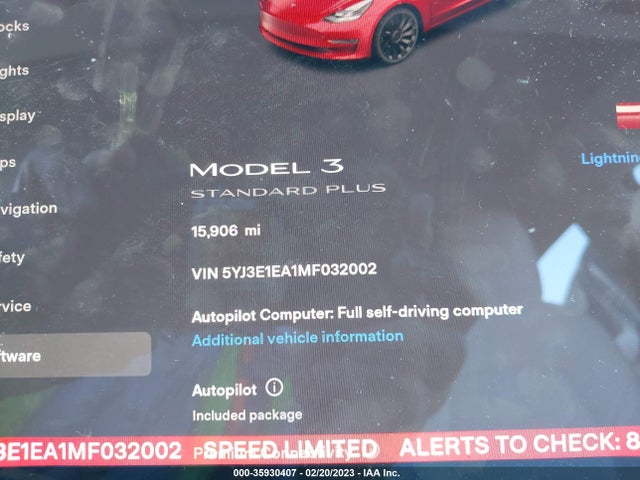 Tesla Model 3 Standard Range Plus 2021 5YJ3E1EA1MF032002 Image 7