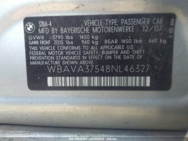 BMW 3 Series 328i 2008 WBAVA37548NL46327 Image 10
