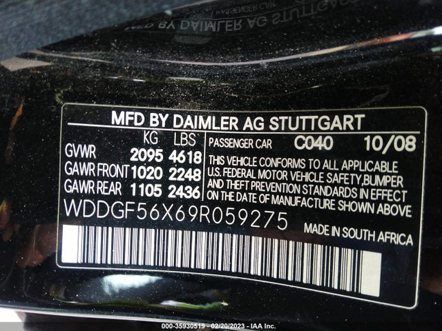 2009 MERCEDES-BENZ C-CLASS 3.5L SPORT VIN: WDDGF56X69R059275