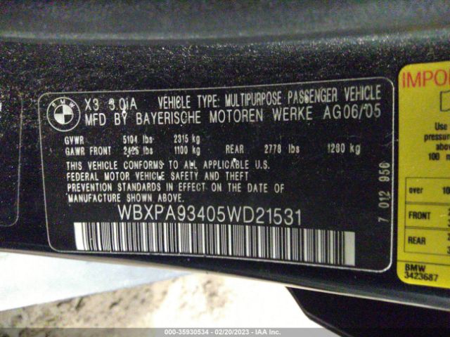 WBXPA93405WD21531 BMW X3 3.0I