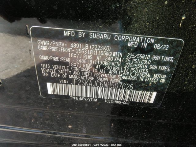 JF2SKAJC6NH507626 Subaru Forester Sport