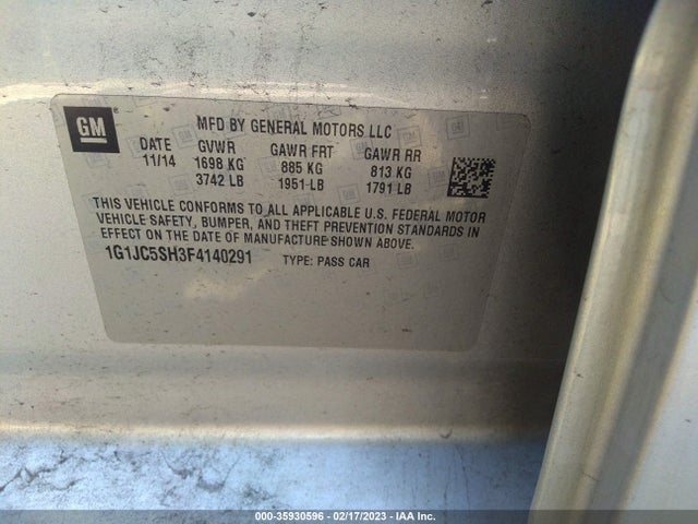 Chevrolet SONIC LT 2015 1G1JC5SH3F4140291 Image 11