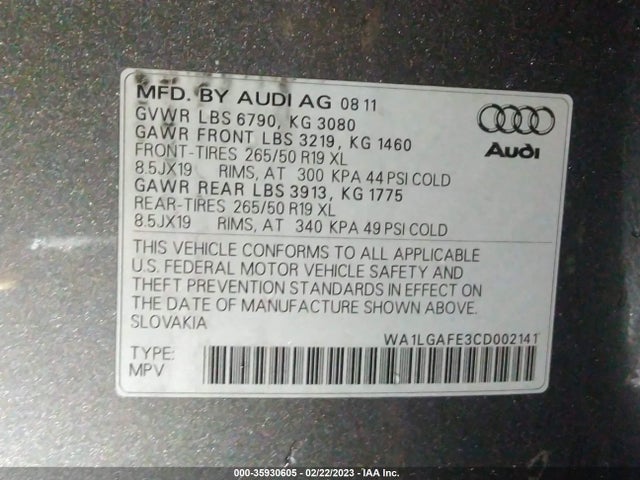 WA1LGAFE3CD002141 Audi Q7 3.0t Premium Plus