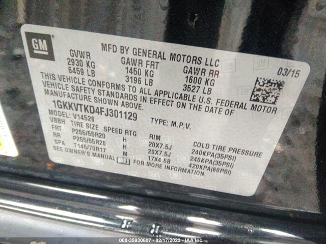 GMC Acadia Denali 2015 1GKKVTKD4FJ301129 Image 9