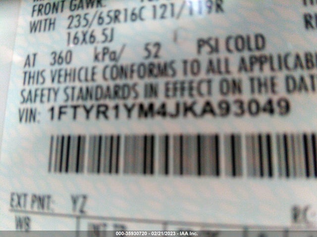 2018 Ford Transit, VIN: 1FTYR1YM4JKA93049
