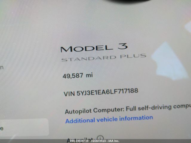 5YJ3E1EA6LF717188 Tesla Model 3 Standard Range