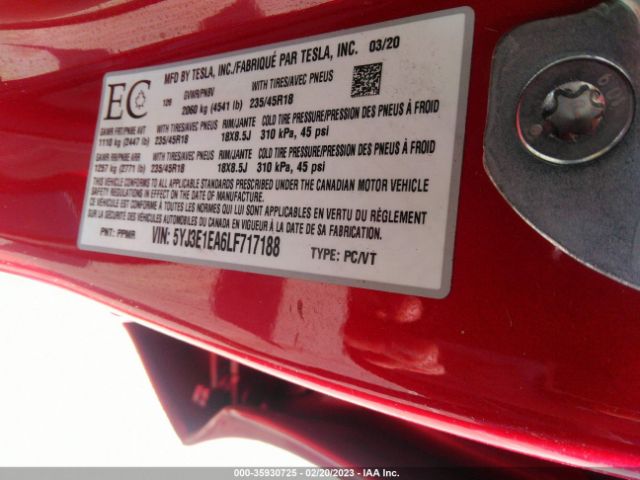 5YJ3E1EA6LF717188 Tesla Model 3 Standard Range