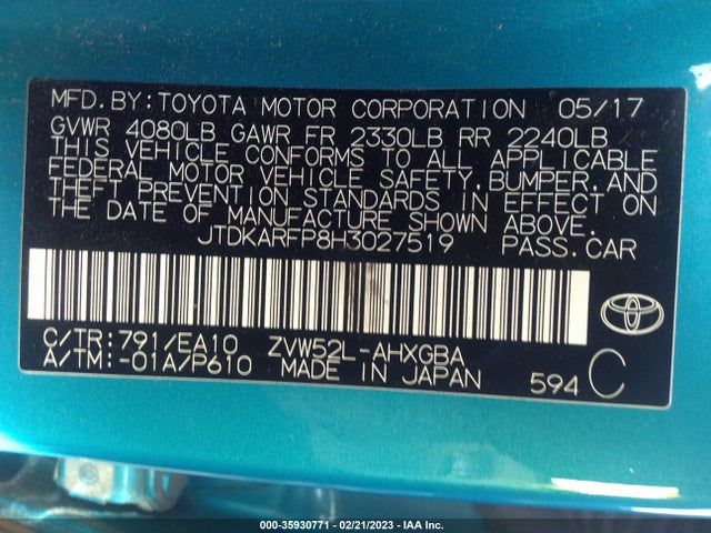 2017 Toyota Prius, VIN: JTDKARFP8H3027519