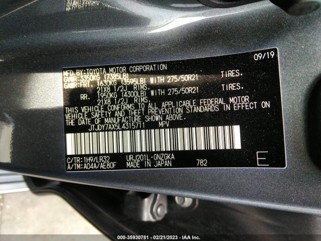 2020 Lexus LX, VIN: JTJDY7AX5L4315711