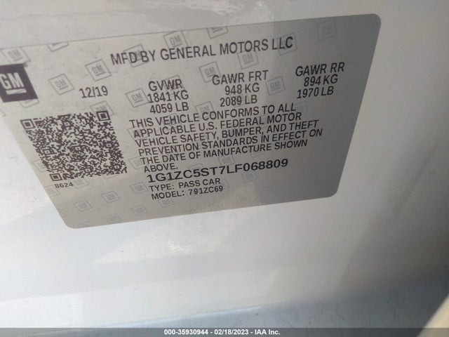 Chevrolet MALIBU LS 2020 1G1ZC5ST7LF068809 Image 9