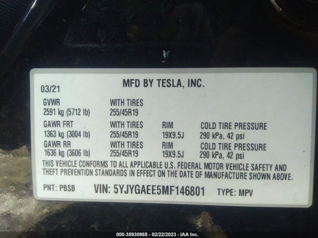 Tesla Model Y Long Range 2021 5YJYGAEE5MF146801 Image 10