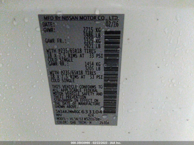 Nissan Pathfinder Sv 2016 5N1AR2MN8GC633104 Image 11