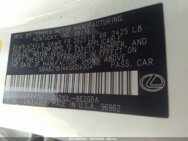 58ABZ1B14KU004904 Lexus Es Es 350
