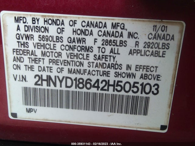 Acura Mdx Touring Pkg 2002 2HNYD18642H505103 Image 10