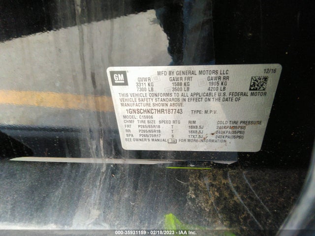 2017 Chevrolet Suburban, VIN: 1GNSCHKC7HR187743