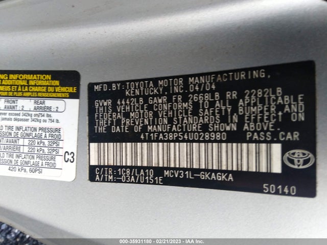 Toyota Camry Solara Se/sle 2004 4T1FA38P54U028980 Image 10