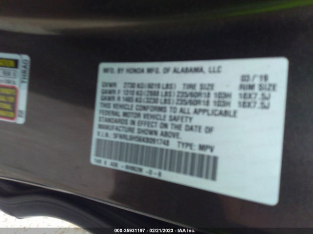 Honda ODYSSEY EX 2019 5FNRL6H56KB091748 Image 9