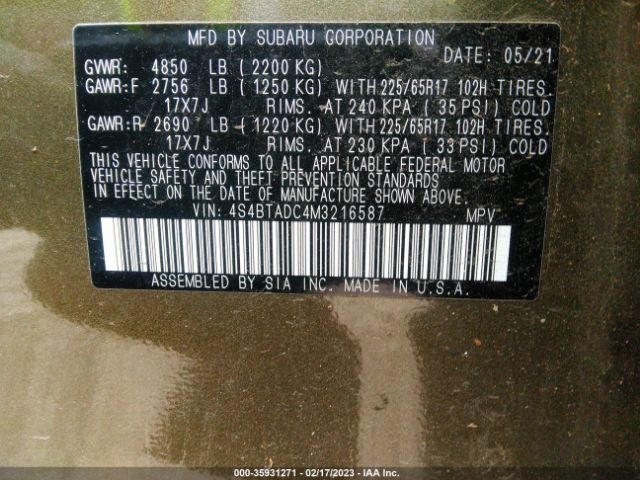 4S4BTADC4M3216587 Subaru Outback Premium