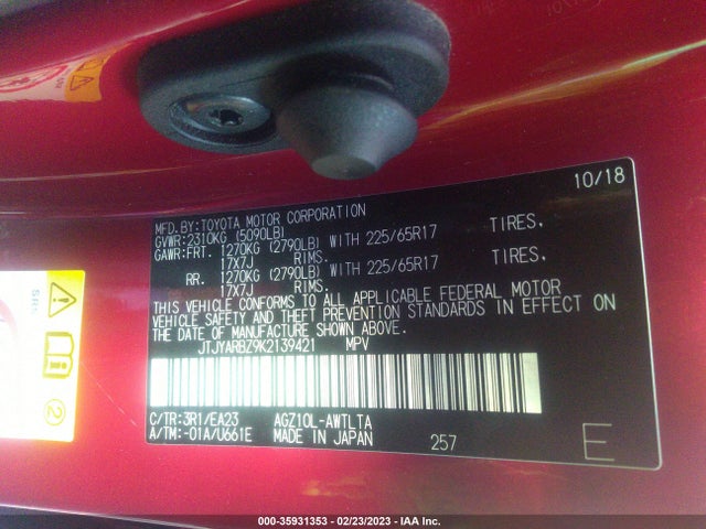 2019 Lexus NX, VIN: JTJYARBZ9K2139421