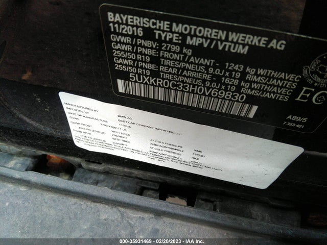 BMW X5 Xdrive35i 2017 5UXKR0C33H0V69830 Image 9