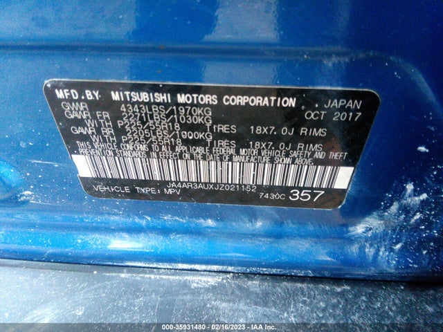 JA4AR3AUXJZ021152 Mitsubishi Outlander Sport 2.0