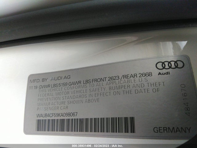 2019 Audi S5, VIN: WAUB4CF59KA098067