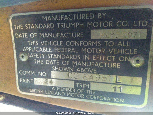 1971 TRIUMPH TR6 VIN: CC64951L