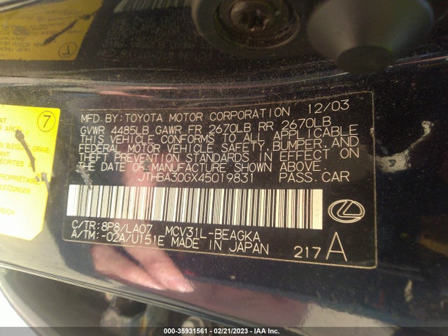 Lexus ES 330 2004 JTHBA30GX45019831 Image 11
