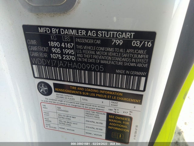 2017 Mercedes-Benz AMG GT, VIN: WDDYJ7JA7HA009905