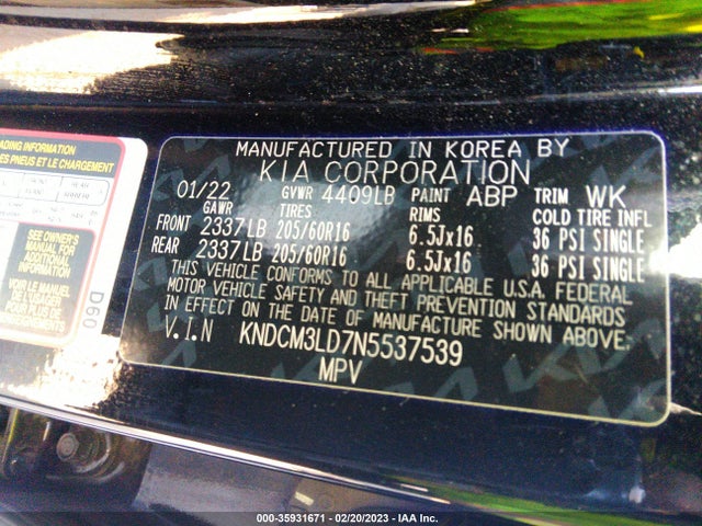 2022 Kia Niro, VIN: KNDCM3LD7N5537539