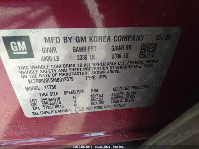 Chevrolet Trailblazer Rs 2021 KL79MUSL5MB012579 Image 9