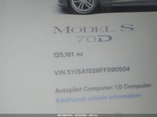 2015 TESLA MODEL S 85D/70D/90D/P90D VIN: 5YJSA1S28FF090504